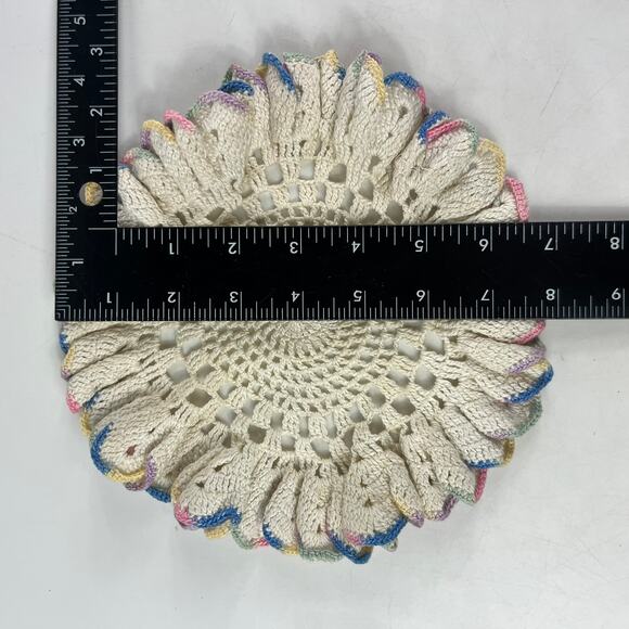 Vtg Crochet Pot Holders Set of 2 Round Ruffle Edge Doily Style 6.5" Multicolor - Picture 3 of 7